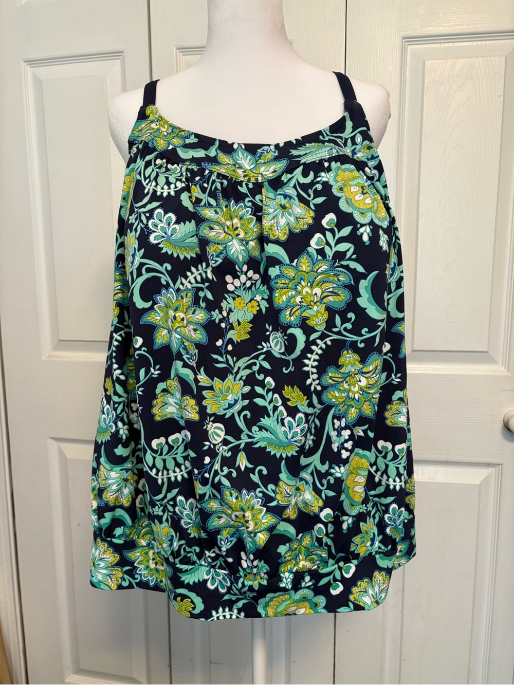 Lands' End Navy Floral Camisole with Teal and Lime Print